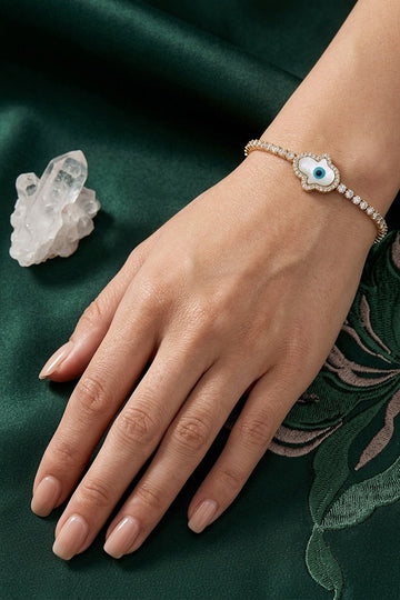 Gold Poilish Bracelet With Stones And Evil Eye (BR014-G)