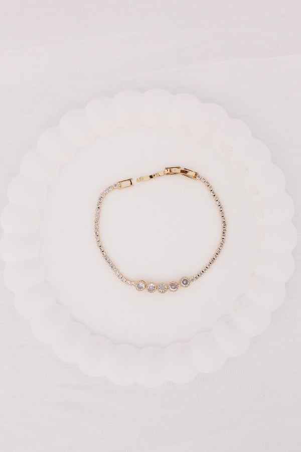 Gold Polish Narrow Bracelet Filled With Stones (BR007-G)