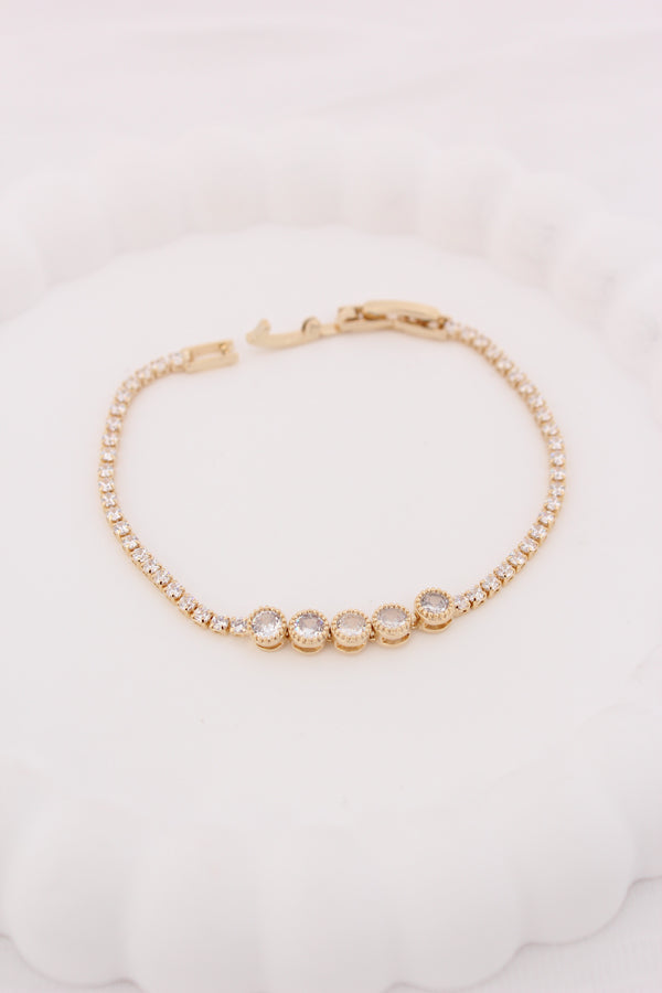 Gold Polish Narrow Bracelet Filled With Stones (BR007-G)