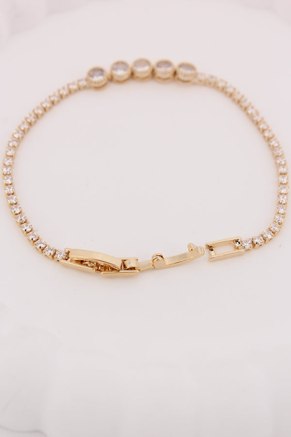 Gold Polish Narrow Bracelet Filled With Stones (BR007-G)