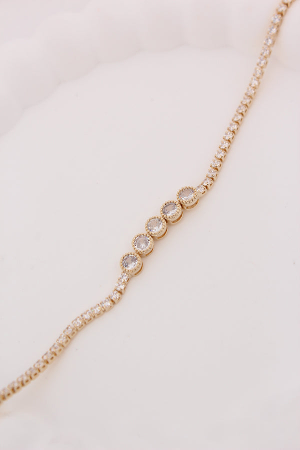 Gold Polish Narrow Bracelet Filled With Stones (BR007-G)