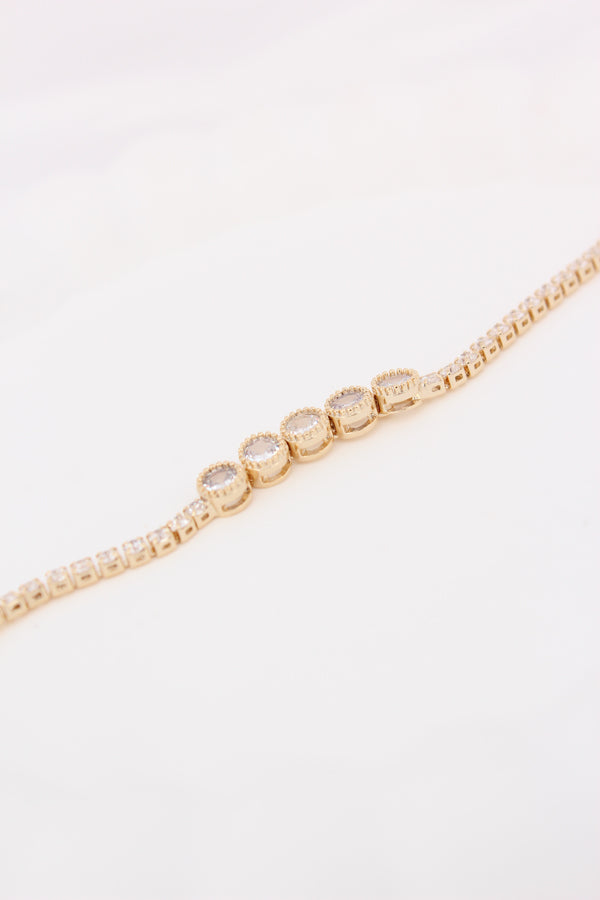 Gold Polish Narrow Bracelet Filled With Stones (BR007-G)