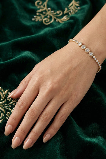 Gold Polish Narrow Bracelet Filled With Stones (BR007-G)