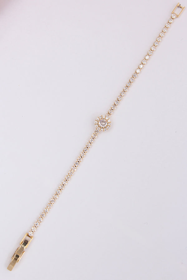 Gold Polish Narrow Tennis Bracelet With Attached Pendant (BR001-G)