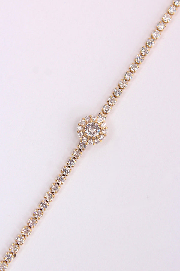 Gold Polish Narrow Tennis Bracelet With Attached Pendant (BR001-G)
