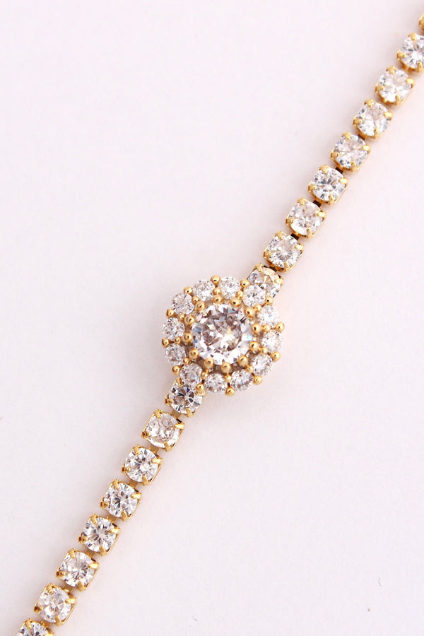Gold Polish Narrow Tennis Bracelet With Attached Pendant (BR001-G)