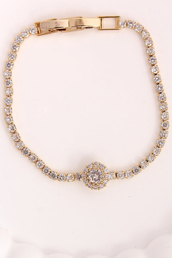 Gold Polish Narrow Tennis Bracelet With Attached Pendant (BR001-G)