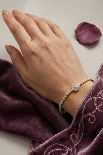 Gold Polish Narrow Tennis Bracelet With Attached Pendant (BR001-G)