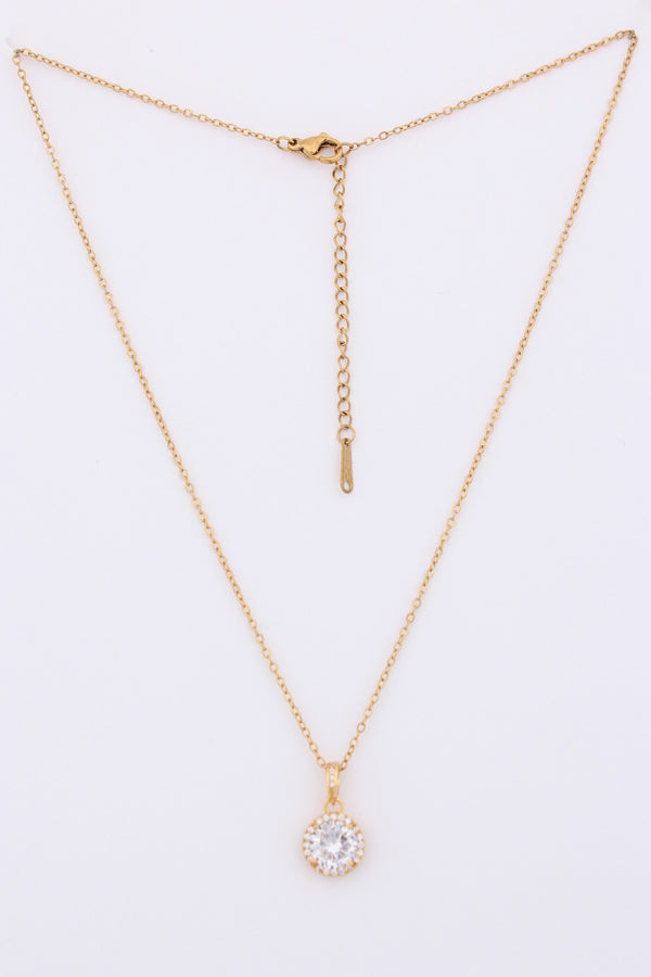 Gold Polish Necklace With Large Stone Pendant (P040)