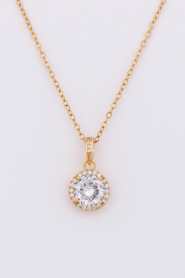 Gold Polish Necklace With Large Stone Pendant (P040)
