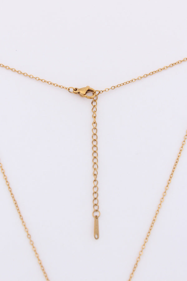 Gold Polish Necklace With Large Stone Pendant (P040)