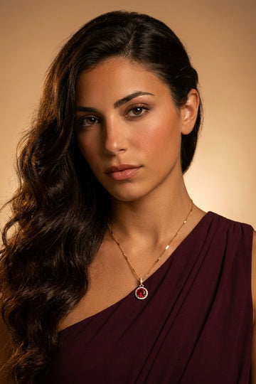 Gold Polish Necklace With Red Colour Pendant Stone
