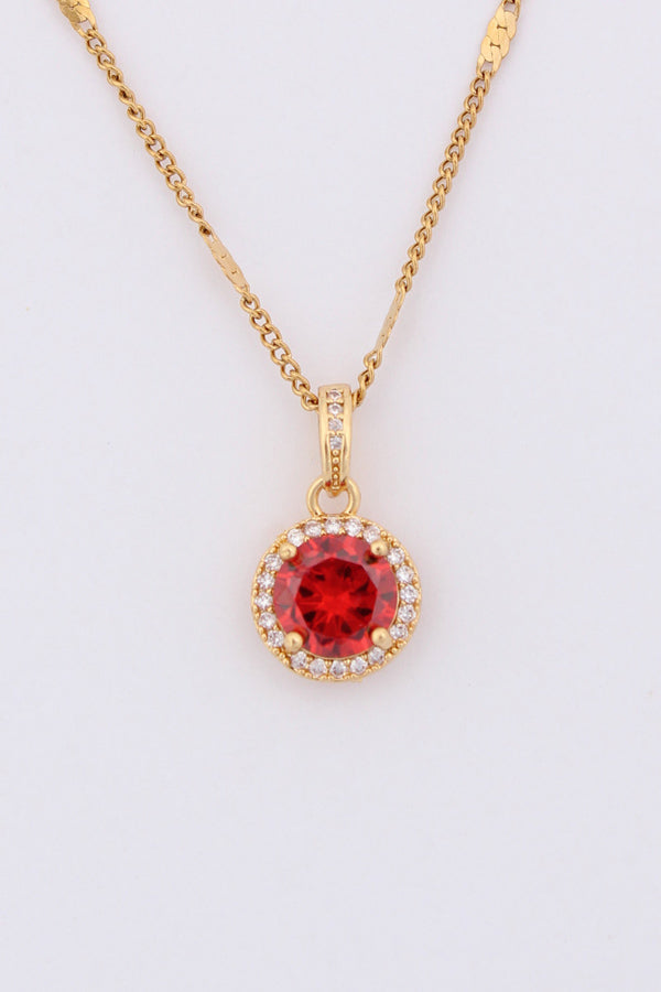 Gold Polish Necklace With Red Colour Pendant Stone (P-011)