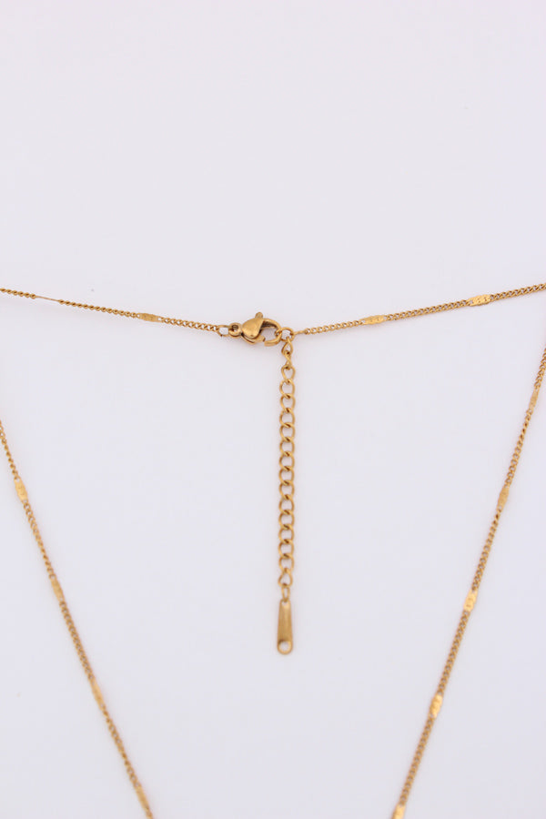 Gold Polish Necklace With Red Colour Pendant Stone (P-011)