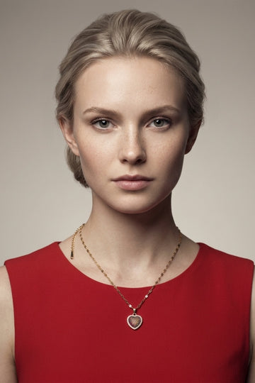Gold Polish Necklace With Red Heart Colour Stone (ESP-021)