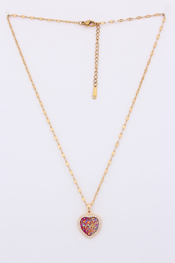 Gold Polish Necklace With Red Heart Colour Stone (ESP-021)