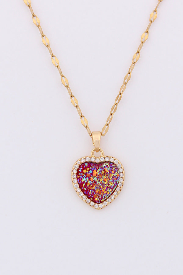 Gold Polish Necklace With Red Heart Colour Stone (ESP-021)
