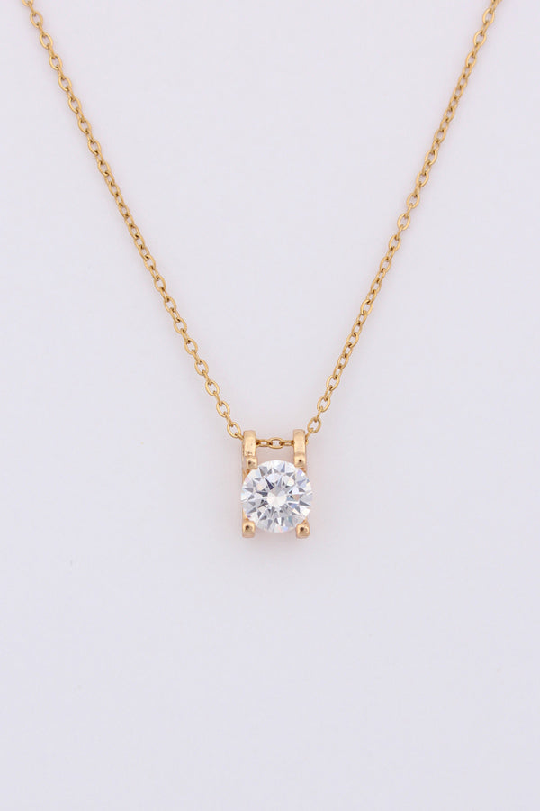 Gold Polish Necklace With Stone Pendant (P031)