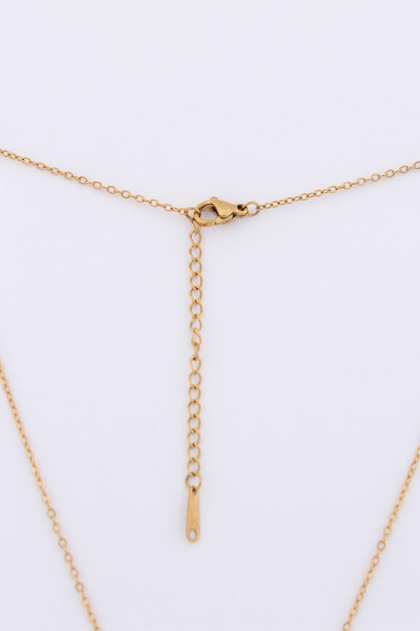 Gold Polish Pendant Necklace With Pink Flower Pendant (P-001)
