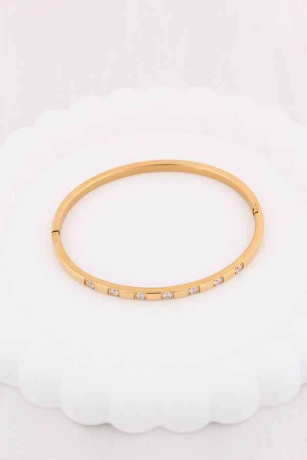 Gold Stainless Steel Bangle With Small Stones (BA007)
