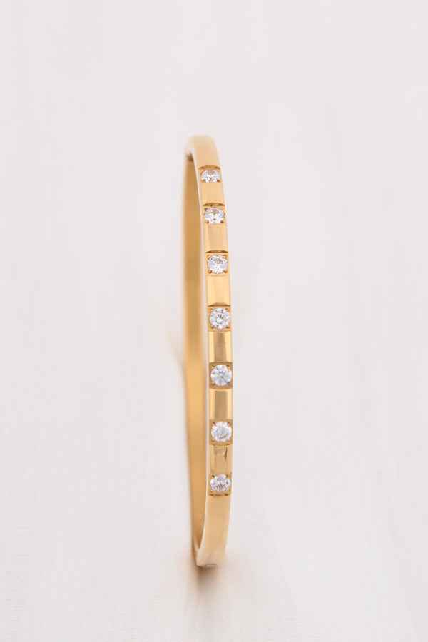 Gold Stainless Steel Bangle With Small Stones (BA007)