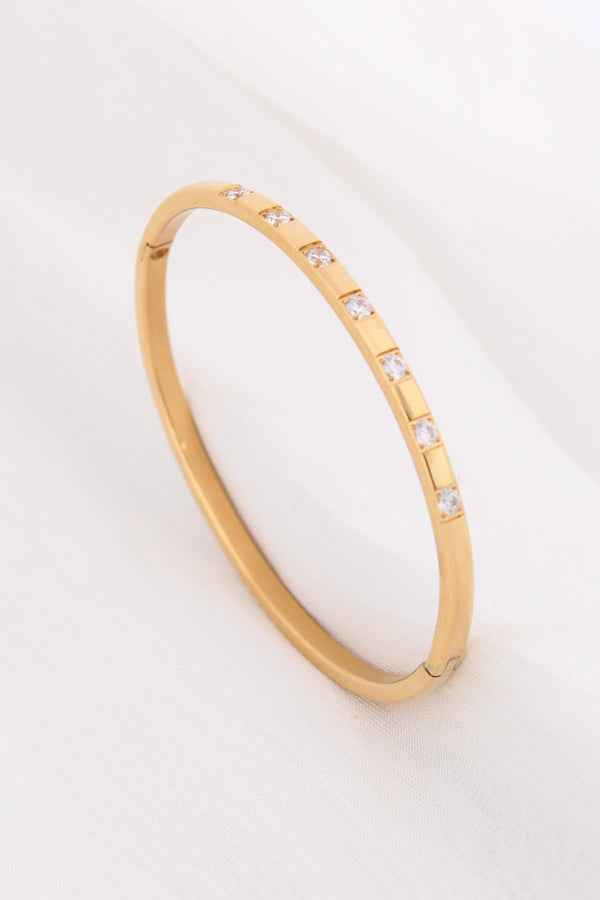 Gold Stainless Steel Bangle With Small Stones (BA007)