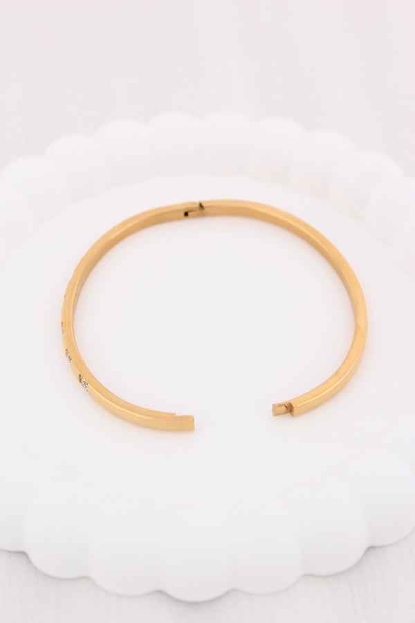 Gold Stainless Steel Bangle With Small Stones (BA007)