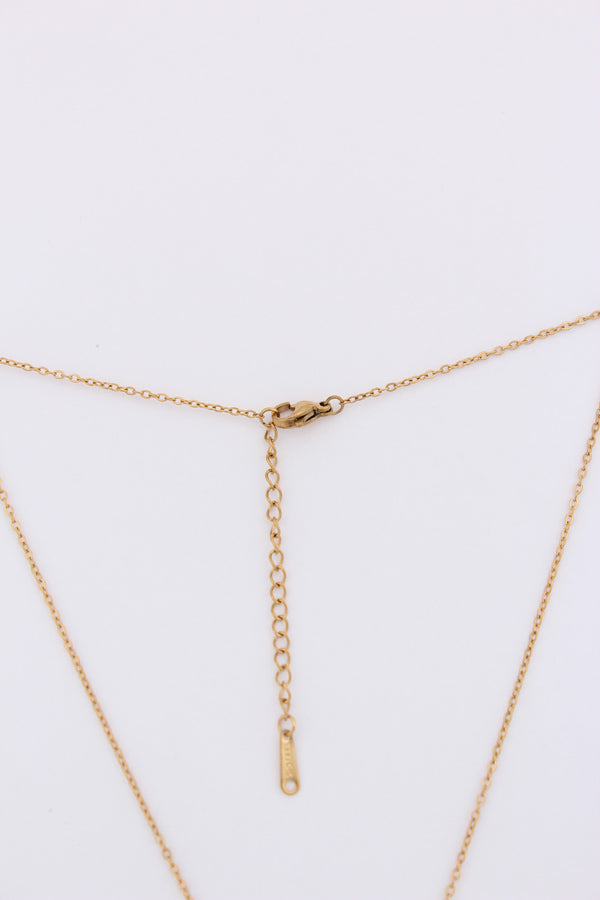 Golden Pendant Framed With Rose And Stones In Gold Polish Necklace (P-017)