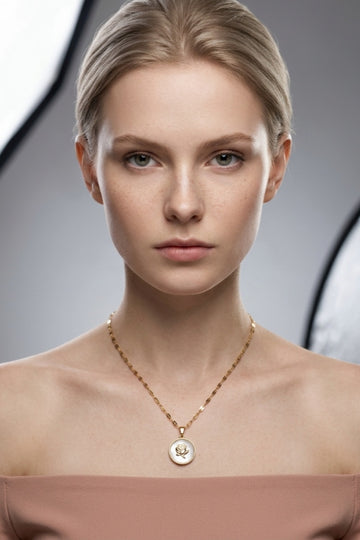 Golden Rose Framed In Gold Polish Necklace (ESP-028)
