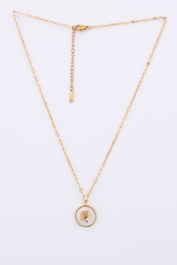 Golden Rose Framed In Gold Polish Necklace (ESP-028)