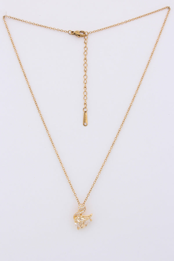 Golden Swan With Stones In Gold Polish Necklace (P019)