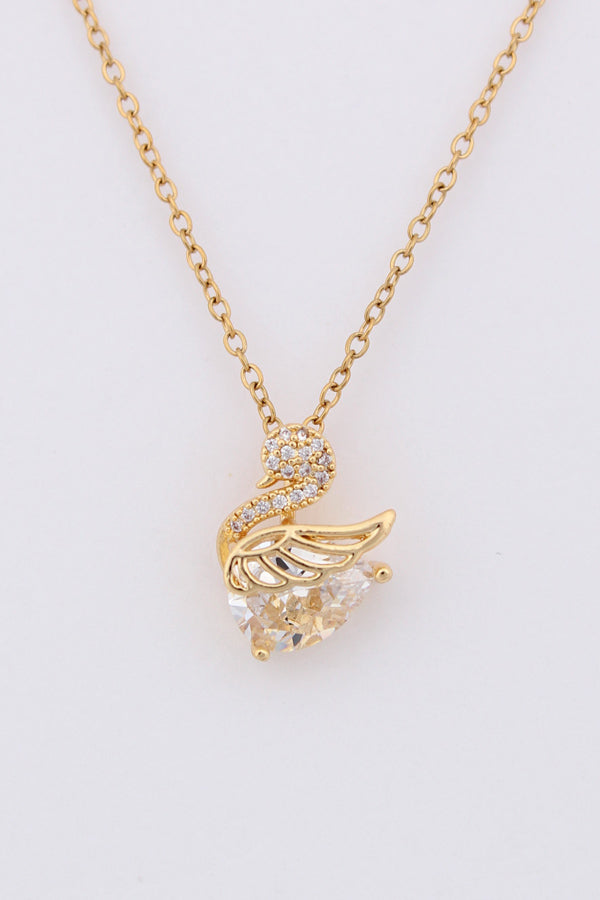 Golden Swan With Stones In Gold Polish Necklace (P019)
