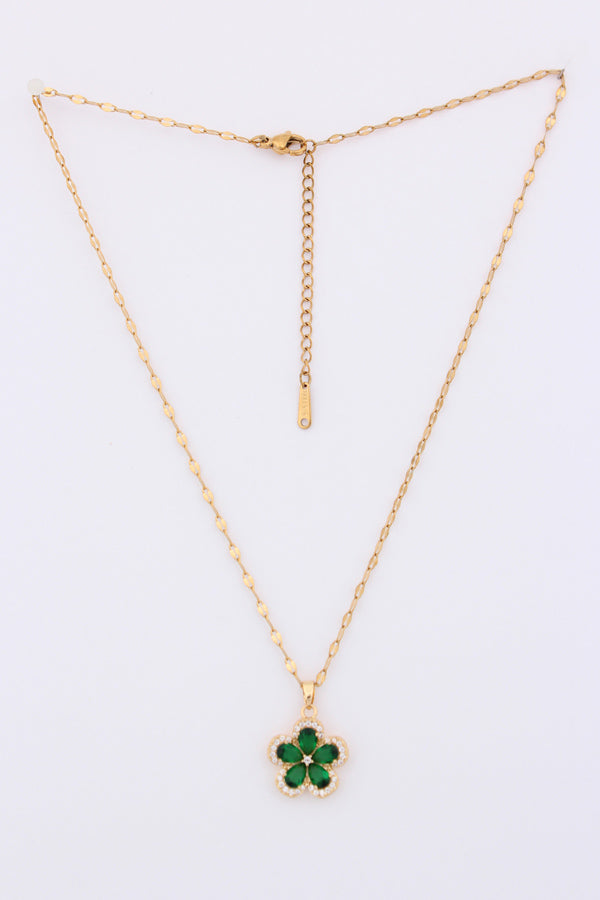 Pink Colour Flower Pendant With Gold Polish Necklace (P043-G)