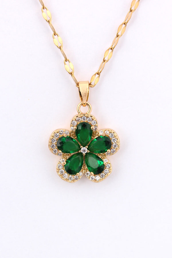 Pink Colour Flower Pendant With Gold Polish Necklace (P043-G)