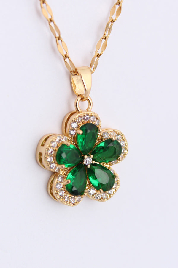 Pink Colour Flower Pendant With Gold Polish Necklace (P043-G)