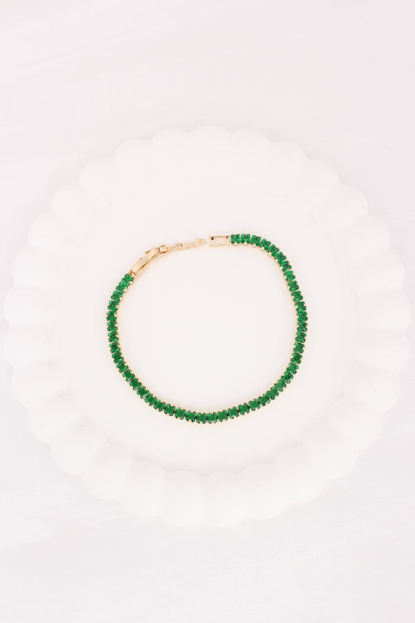 Green Colour Stone Tennis Bracelet In Slim Design (BR020-G)