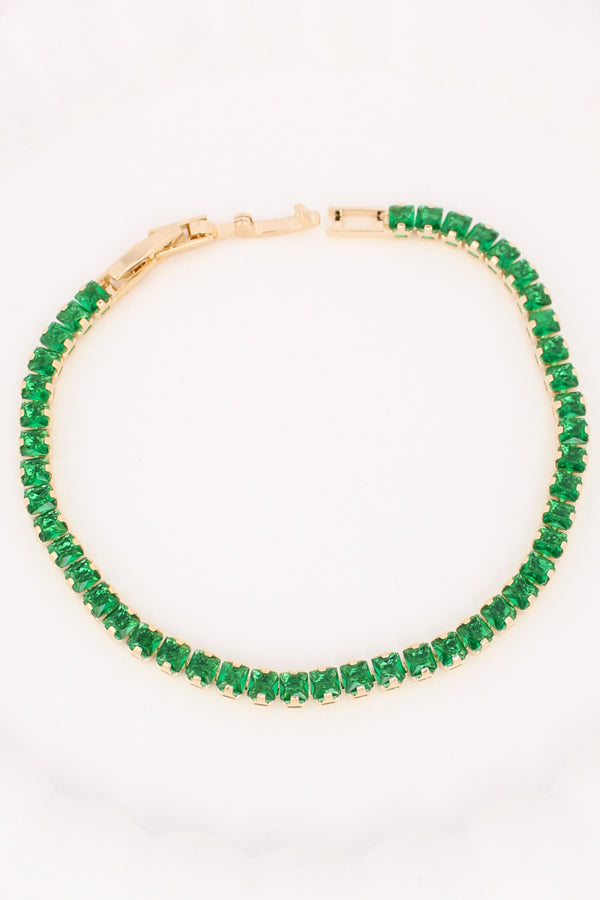 Green Colour Stone Tennis Bracelet In Slim Design (BR020-G)