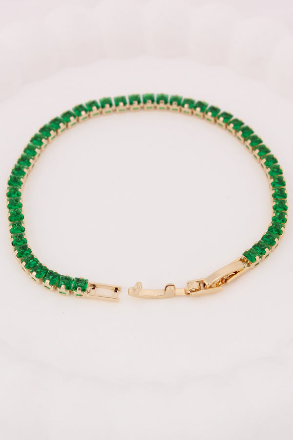 Green Colour Stone Tennis Bracelet In Slim Design (BR020-G)