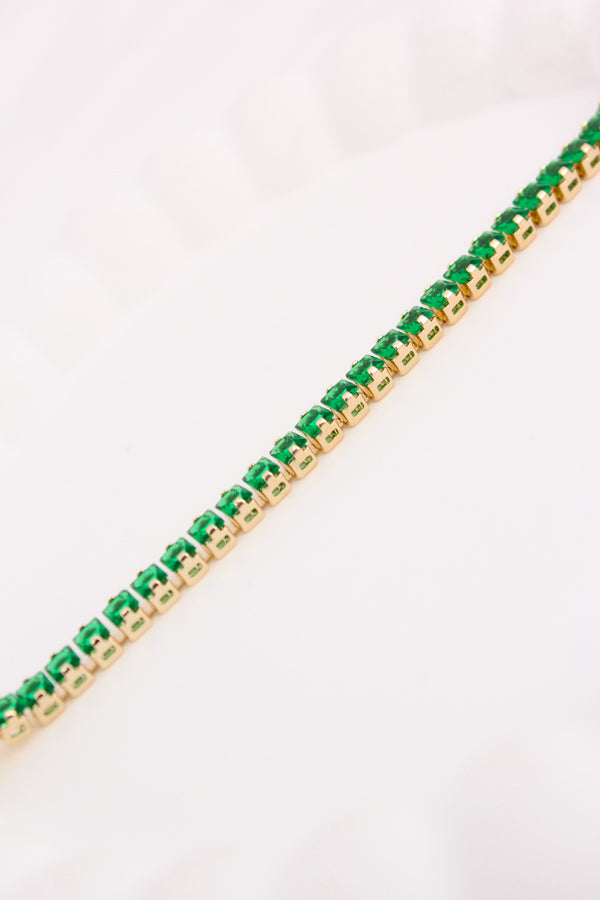 Green Colour Stone Tennis Bracelet In Slim Design (BR020-G)