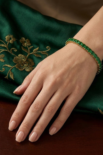 Green Colour Stone Tennis Bracelet In Slim Design (BR020-G)
