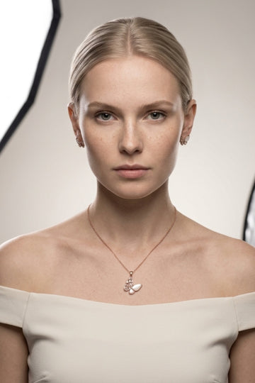 Hanging Butterfly With Stones In Rosegold Polish Necklace (ESP-026)