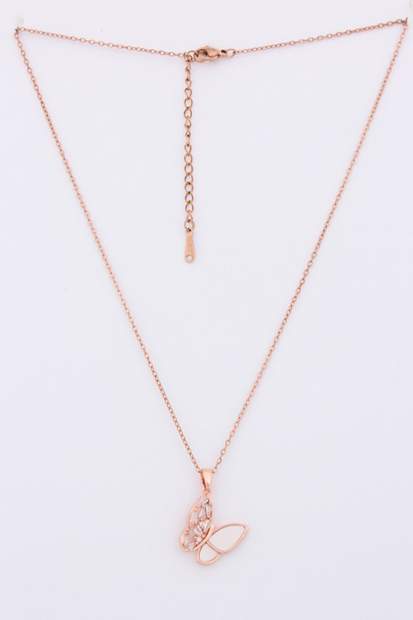 Hanging Butterfly With Stones In Rosegold Polish Necklace (ESP-026)