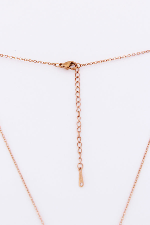 Hanging Heart With Red Center Stone In Rosegold Polish Necklace (P-015)