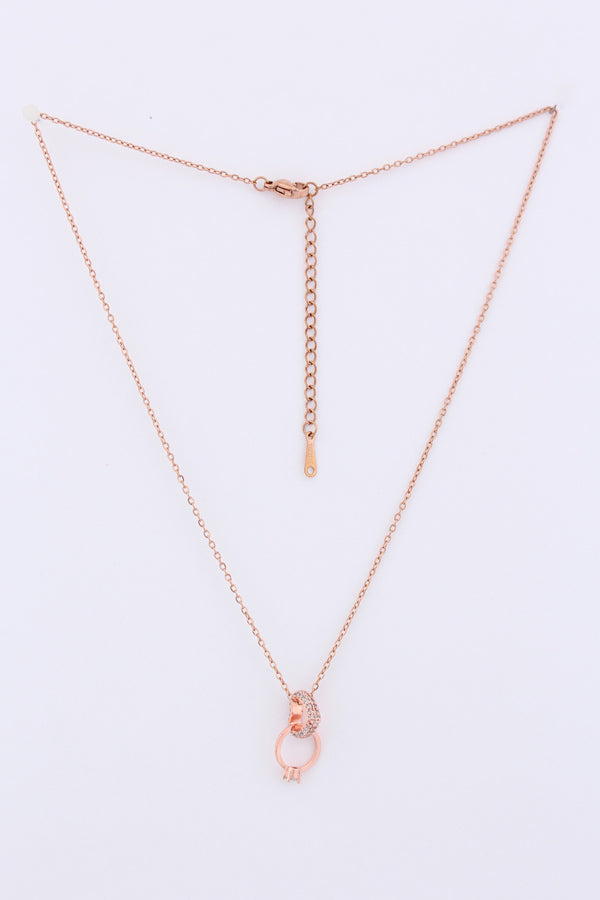 Heart Attached With Ring Rosegold Polish Pendant Necklace (P-005)