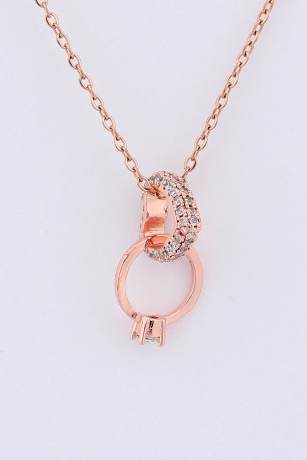 Heart Attached With Ring Rosegold Polish Pendant Necklace (P-005)
