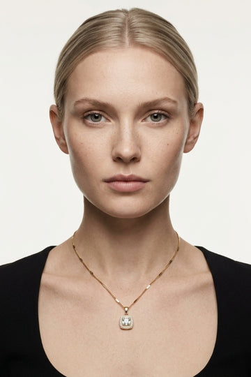 Large Stone Pendant In Gold Polish Necklace (ESP-025)