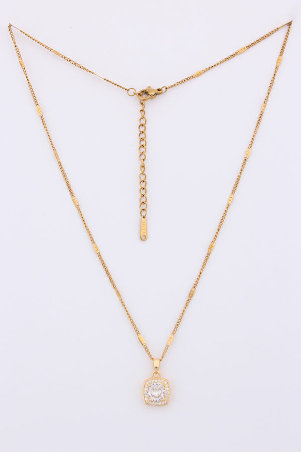 Large Stone Pendant In Gold Polish Necklace (ESP-025)