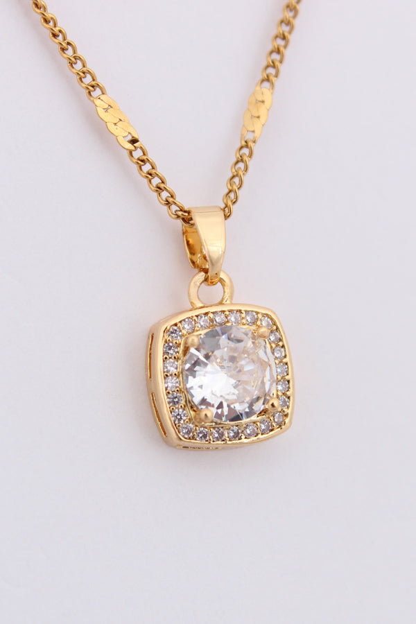 Large Stone Pendant In Gold Polish Necklace (ESP-025)