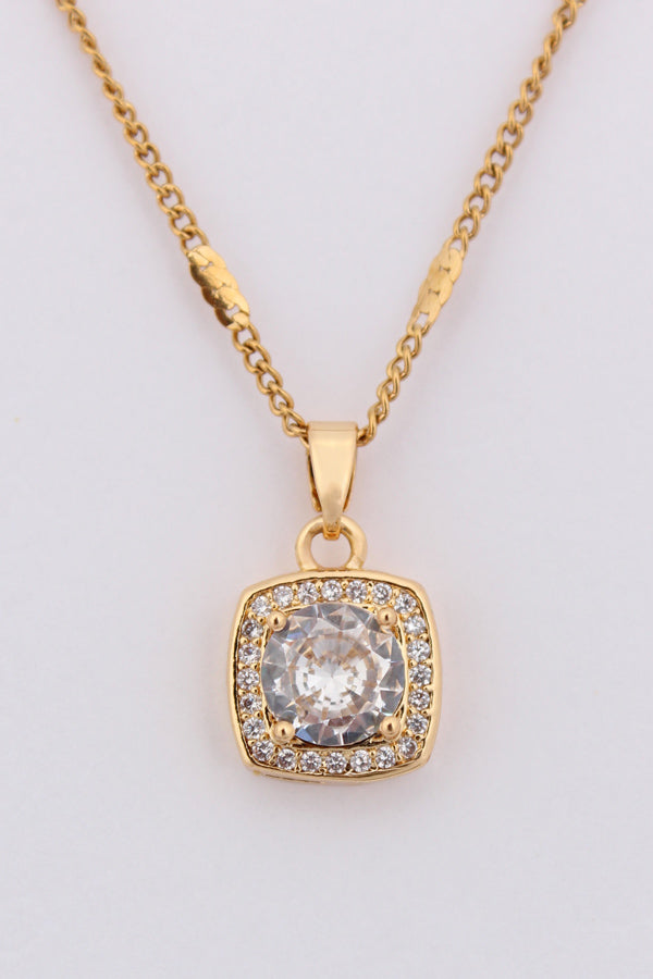 Large Stone Pendant In Gold Polish Necklace (ESP-025)