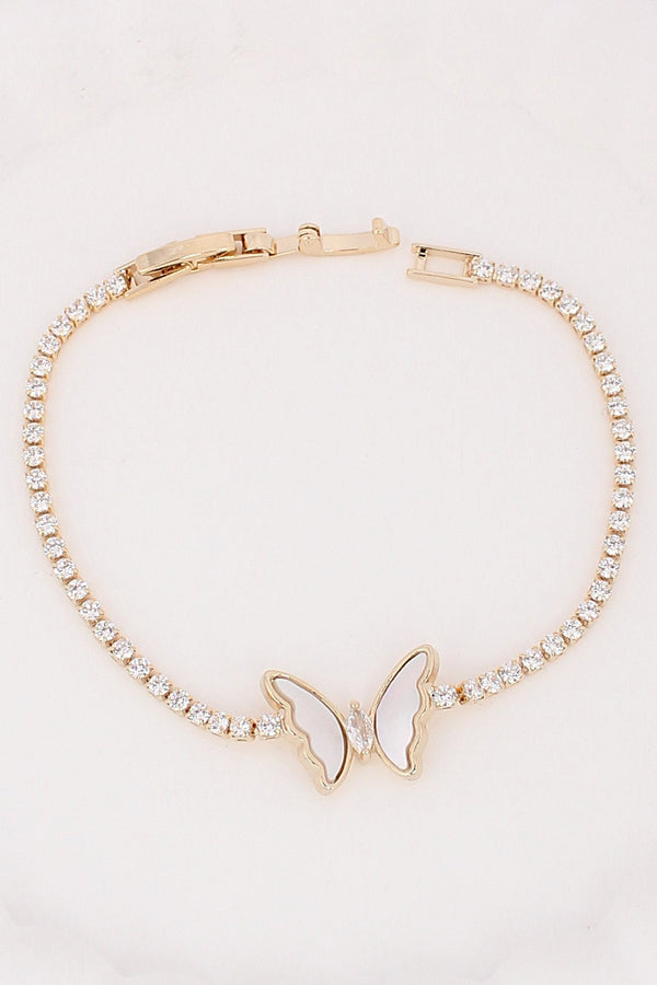 Narrow And Elegant Bracelet In Gold Polish With Attached Butterfly (BR015-G)